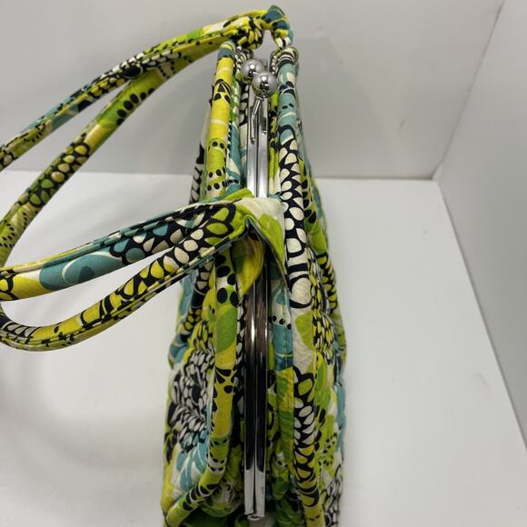Vera Bradley Eloise Satchel Shoulder Bag Limes Up Pattern Green Blue Kiss Lock - Picture 11 of 16